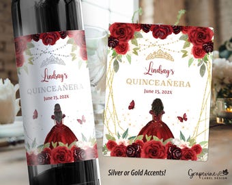 Quinceañera Wine Label - Mis Años - Mis Quince - Burgundy - 5001W