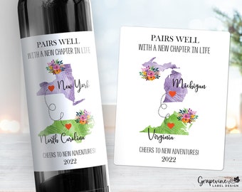 Moving Gift Wine Label - Personalized Going Away Gift - US States - 9009W