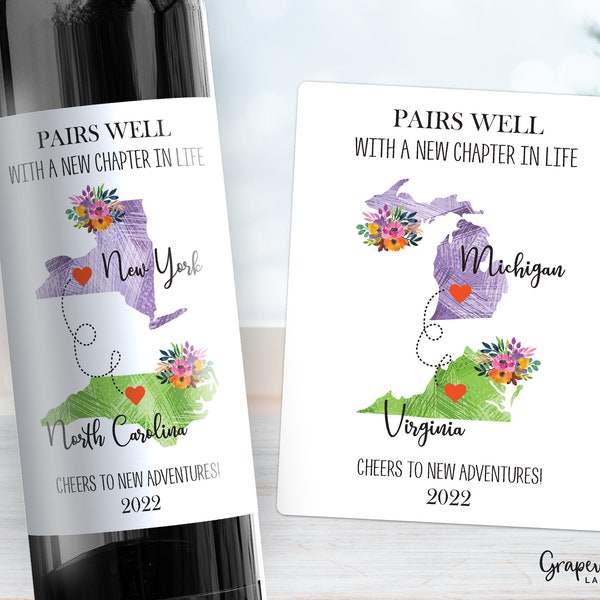 Moving Gift Wine Label - Personalized Going Away Gift - US States - 9009W