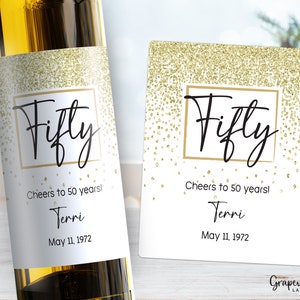 50th Birthday Wine Label - Fifty Years - Gold Sparkle - 4010W-50