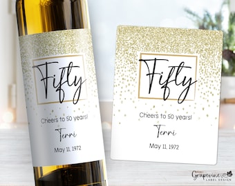 50th Birthday Wine Label - Fifty Years - Gold Sparkle - 4010W-50