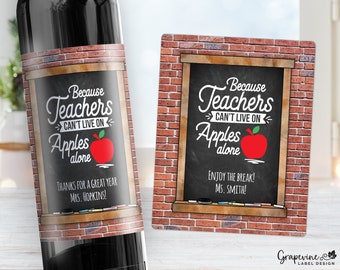 Teacher's Gift Wine Label - Holiday - End of Year - Apples - 15005W