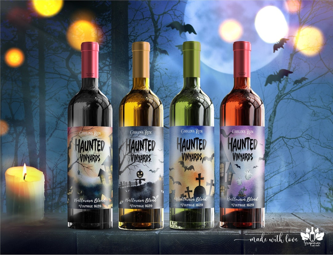 Halloween Party Wine Bottle Labels - Set of 4 - Haunted Vineyards ...