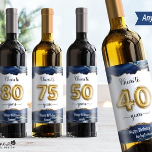 Birthday Wine Label - Cheers to Years - Blue Agate - 4006W