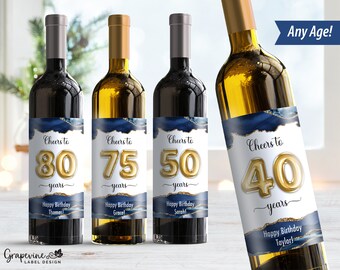 Birthday Wine Label - Cheers to Years - Blue Agate - 4006W