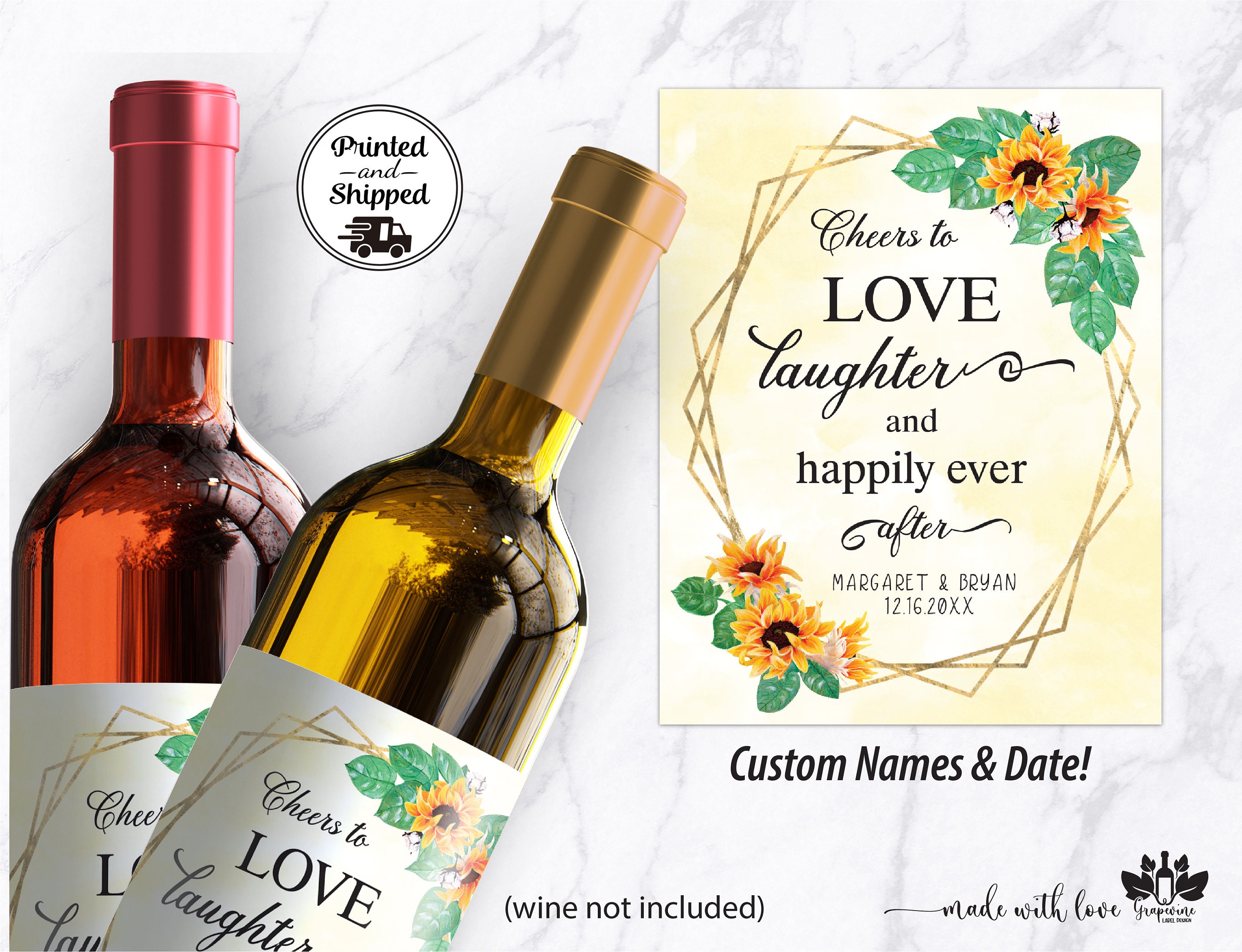 Personalized Cheers to Love Laughter and Happily Ever After Wedding Table Wine Decor WATERPROOF Label Gift for the Couple Wine Label
