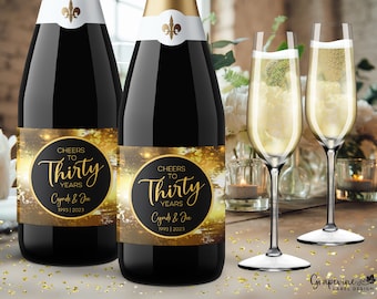 Anniversary Champagne Label - Black & Gold - 1004C