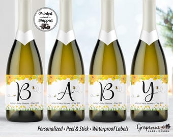 Baby Bee Shower Champagne Labels - Set of 4 - Monogram - 2007CBABY