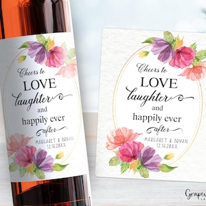 Cheers to Love Laughter Happily Ever After - Bridal Shower Wine Label - 6002B
