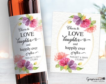 Cheers to Love Laughter Happily Ever After - Bridal Shower Wine Label - 6002B