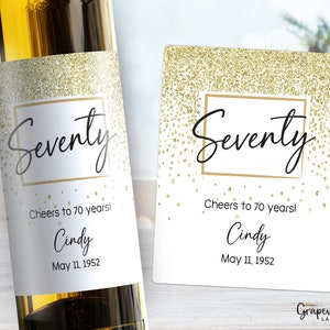 70th Birthday Wine Label - Seventy Years - Gold Sparkle - 4010W-70