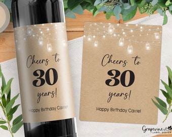 Birthday Wine Label - Cheers to Years - Rustic - Kraft Paper - 4008W