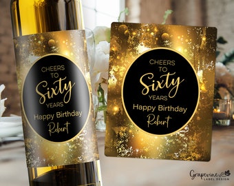 Birthday Wine Label - Black & Gold - 4028W