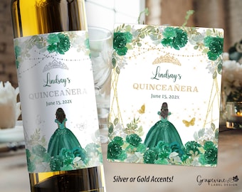 Quinceañera Wine Label - Mis Años - Emerald Green - 5001W