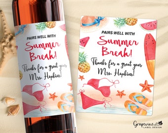 Teacher's Gift Wine Label - Pairs well with Summer Break - 15004W