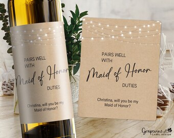 Maid of Honor Proposal Wine Label - Bridesmaid - Kraft - 7010