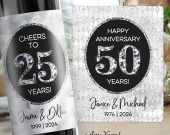 Anniversary Wine Label - Silver & Diamond - 1006W