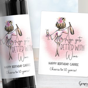 Age Gets Better With Wine Birthday Wine Label - Girl - 4015W
