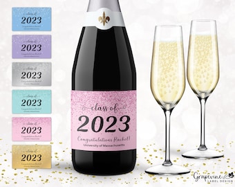 Graduation Champagne Label - Personalized Grad Gift - Glitter - 15010C