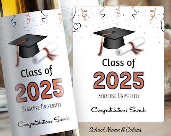 Graduation Wine Label - Personalized Grad Party - Choose School Colors - 15002W