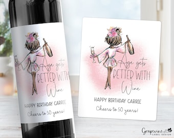 Age Gets Better With Wine Birthday Wine Label - Girl - 4015W