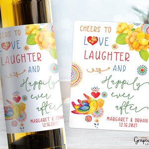 Cheers to Love Laughter Happily Ever After - Personalized Wine Label - 6001B