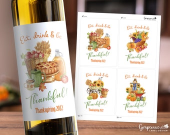 Thanksgiving Wine Bottle Labels  - Set of 4 Labels - 14004T