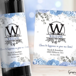 Housewarming Gift Wine Label - New Home Owner Gift - Monogram - 9010W