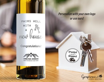Housewarming Gift Wine Label - New Home Owner - Gift from Real Estate Agent - 9006W