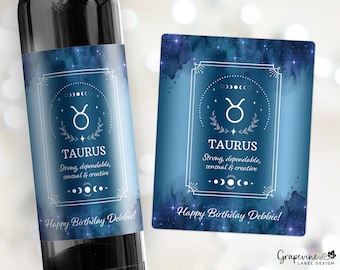 Zodiac Wine Bottle Labels - Horoscope Blue - 4004W