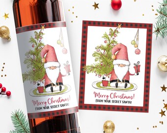 Secret Santa Christmas Holiday - Gift Wine Label - 14004C