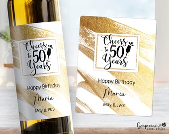 Cheers Birthday Wine Label - Any Age - Gold Paint - 4013W