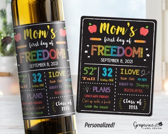 Back to School Wine Label for Mom - Funny Milestone - 15008W