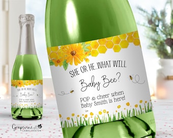 Baby Bee Shower Mini Champagne Labels - Set of 8 - Shower Favors - 2007MC