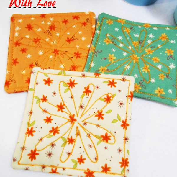 Teal and Orange Floral Starburst Coasters