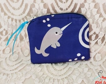 Whimsical Blue Narwhale Coin Purse
