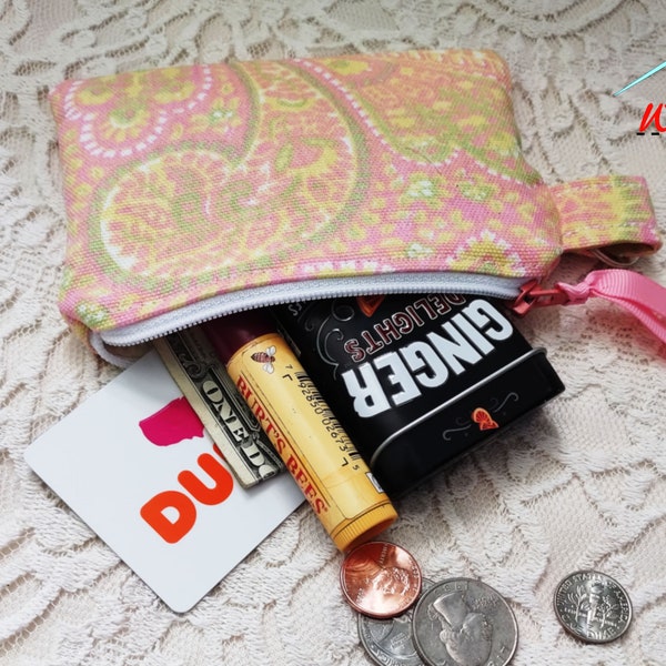 Pink Paisley Canvas Cardholder Change  Purse