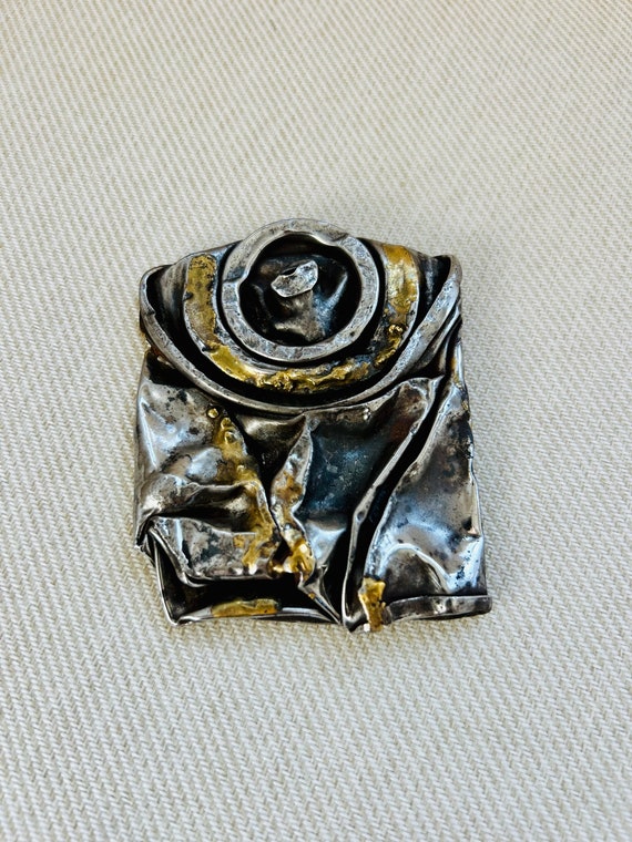 Mixed Metal Brooch Pin Pendant Brutalist Style