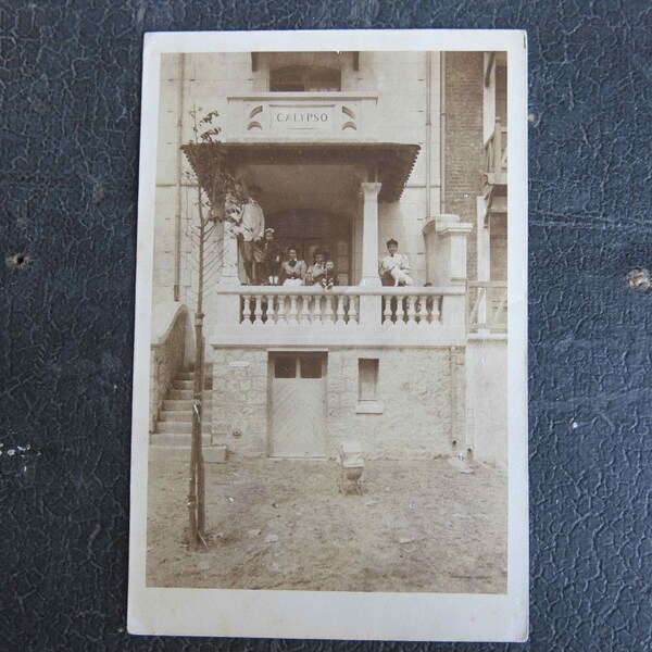 Vintage family portrait - French RPPC postcard // black and white photo