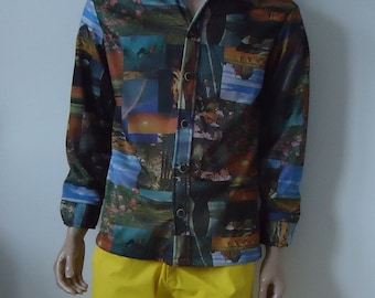 vintage hombres 70s disco camisa foto impresión NOS deadstock
