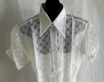 Camisa disco vintage de los años 70 para hombre, sexy, de encaje, talla M o L, NOS, Burma, stock muerto