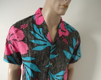 vintage 90s cabana shirt mens REVERSE SIDE print L surfers alliance nos