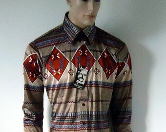 vintage 70s mens disco shirt GEO Oleg Cassini signature XL NOS deadstock
