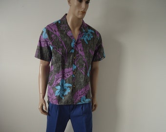 vintage 90s cabana shirt mens REVERSE SIDE print L surfers alliance nos