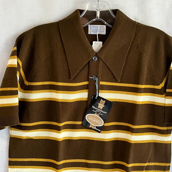 Vintage 60s Mens Acrylic Knit Polo Shirt M Rab TOWNCRAFT by