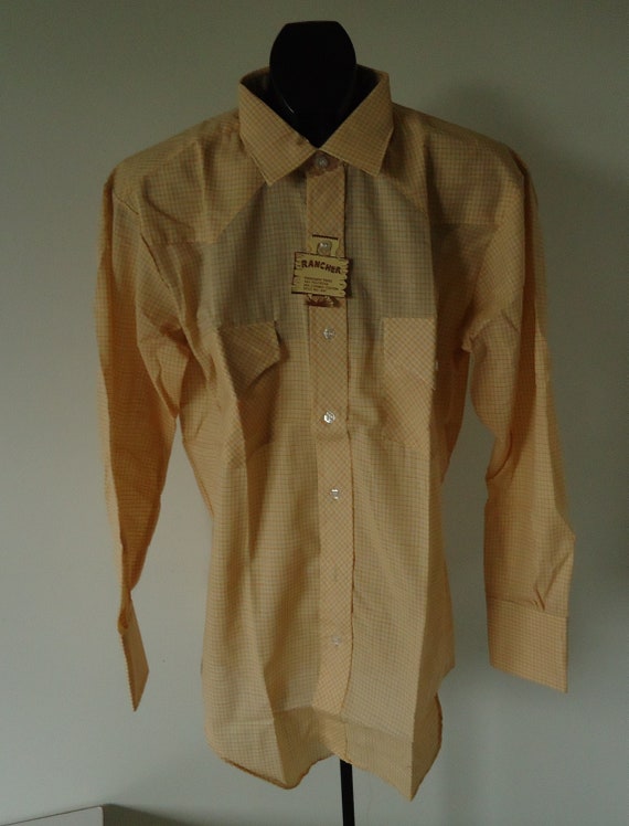 vintage NOS mens shirt 80s WESTERN check RANCHER … - image 1