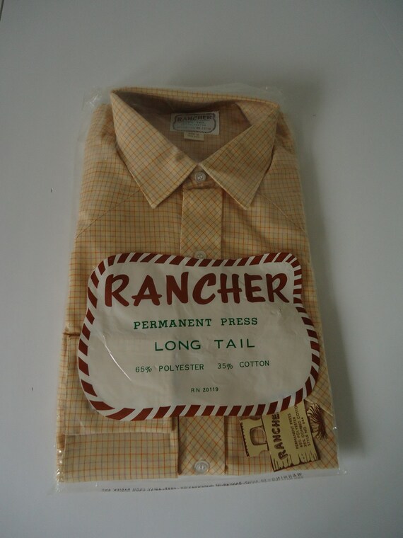vintage NOS mens shirt 80s WESTERN check RANCHER … - image 5