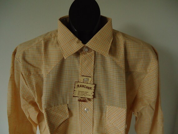 vintage NOS mens shirt 80s WESTERN check RANCHER … - image 2