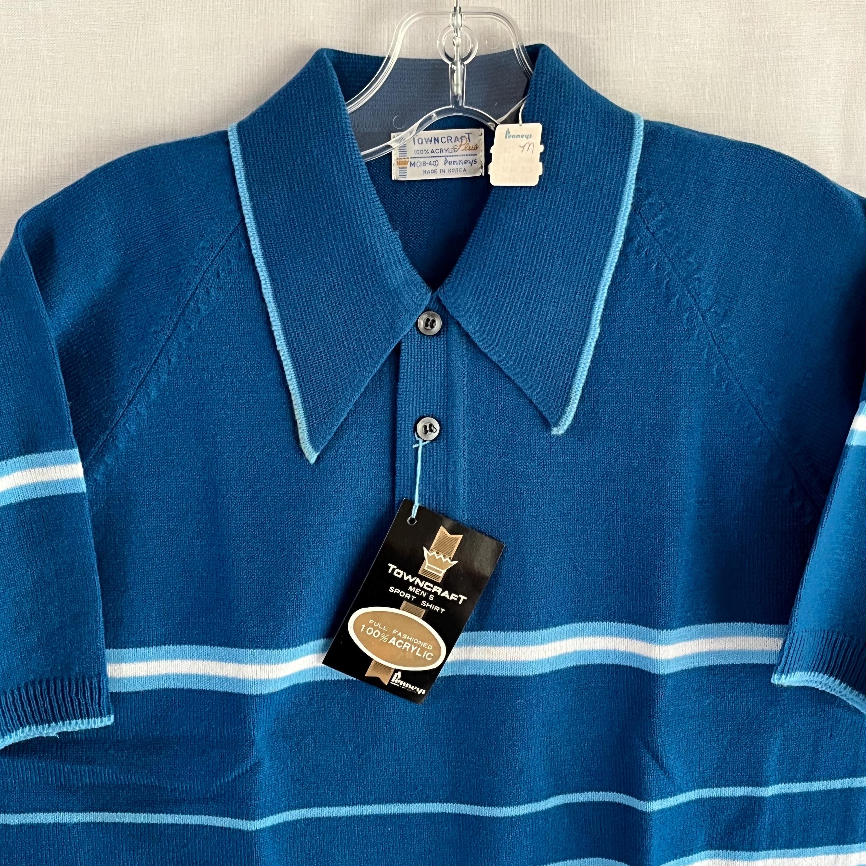 Vintage 60s Mens Acrylic Knit Polo Shirt M Rab TOWNCRAFT by