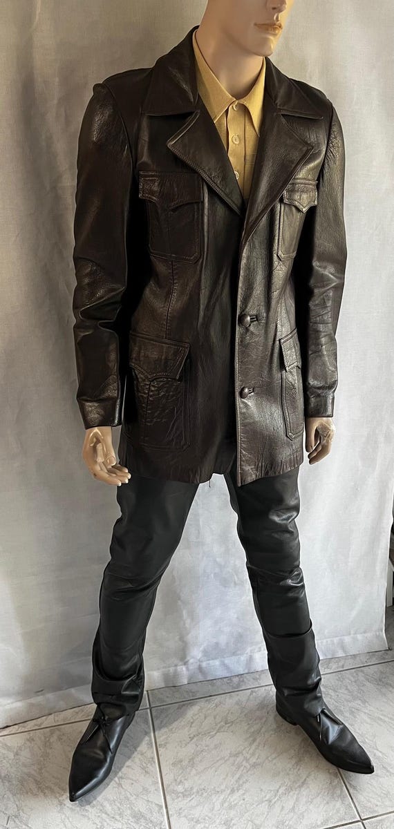 ヴィンテージ メンズ 70年代 レザージャケット 3つボタン ビッグカラー